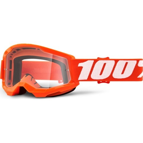 Children’s Motocross Goggles 100% Strata 2 Youth - Orange, Clear Plexi