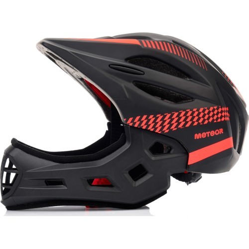 Velosipēdista ķivere Meteor Lupus, full-face, S 48-52 cm, melna/sarkana