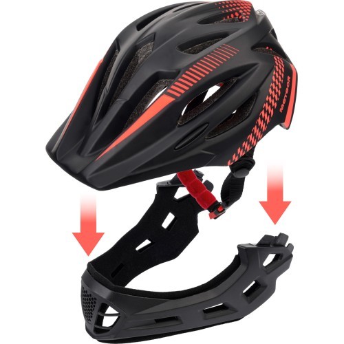 Velosipēdista ķivere Meteor Lupus, full-face, S 48-52 cm, melna/sarkana