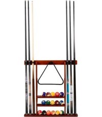 Cue Holder for 6 Billiard Cues and Ball Set, Mahogany