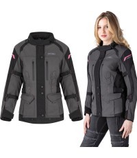 Sieviešu motociklista jaka Barbata - Melns-pelēks-rozā