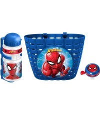 Velosipēda komplekts Spiderman (grozs, ūdens pudele, zvans)