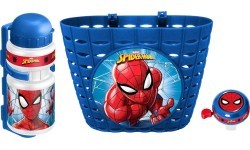 Velosipēda komplekts Spiderman (grozs, ūdens pudele, zvans)