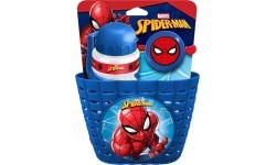 Velosipēda komplekts Spiderman (grozs, ūdens pudele, zvans)