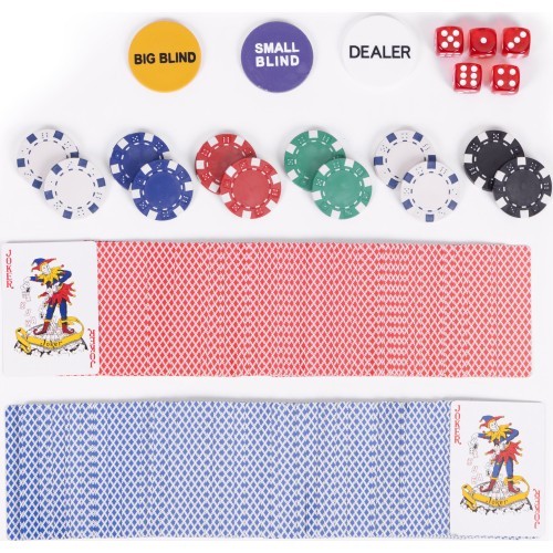 Blackjack poker set 500 chips 2 decks of dice cards game mat lockable case