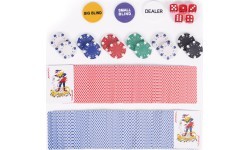 Набор для покера Blackjack, 500 фишек, 2 колоды карт, кости, игровой коврик, запирающийся кейс
