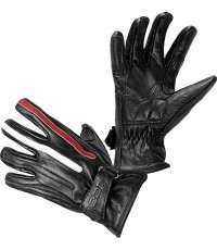 Motorcycle Gloves W-TEC Classic - Jawa Black with Red and Beige Stripe