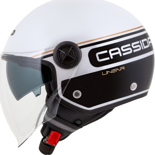 Motocikla ķivere Cassida Handy Plus Linear perlamutra balta/melna/zelta