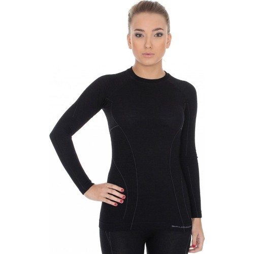 Женская футболка с длинным рукавом Brubeck Active Wool, черная - Чёрный