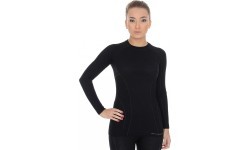 Женская футболка с длинным рукавом Brubeck Active Wool, черная - Чёрный