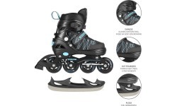 NH11912 2IN1 IN-LINE SKATES/HOCKEY ICE SKATES - Black/Blue