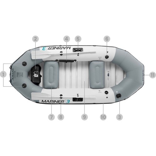 Ponton dmuchany Mariner 3 dla 3 osób wiosła pompka uchwyty na wędkę i silnik INTEX 68373