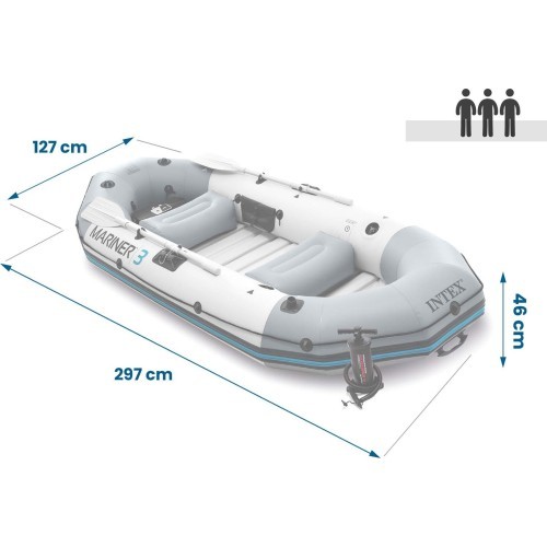 Ponton dmuchany Mariner 3 dla 3 osób wiosła pompka uchwyty na wędkę i silnik INTEX 68373