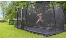 EXIT Dynamic ground level trampoline 244x427cm with safety net - black