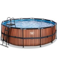 EXIT Wood pool ø427x122cm with filter pump - brown