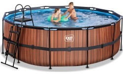 EXIT Wood pool ø427x122cm with filter pump - brown
