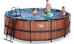 Бассейн EXIT Wood ø427x122 см с фильтр-насосом, коричневый