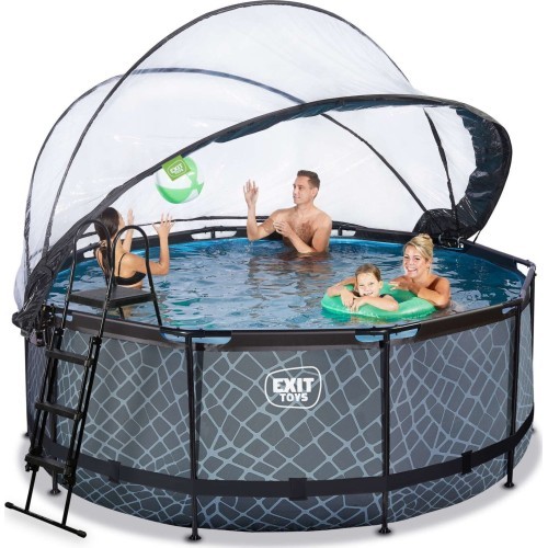 EXIT Stone pool ø360x122cm with dome and sand filter pump - grey