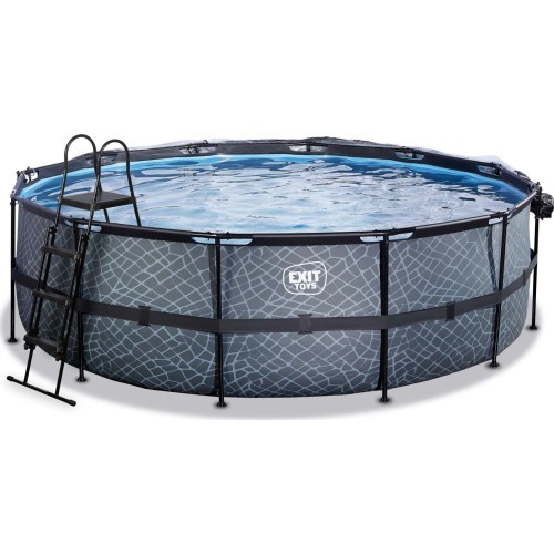 EXIT Stone pool ø450x122cm with dome and sand filter and heat pump - grey