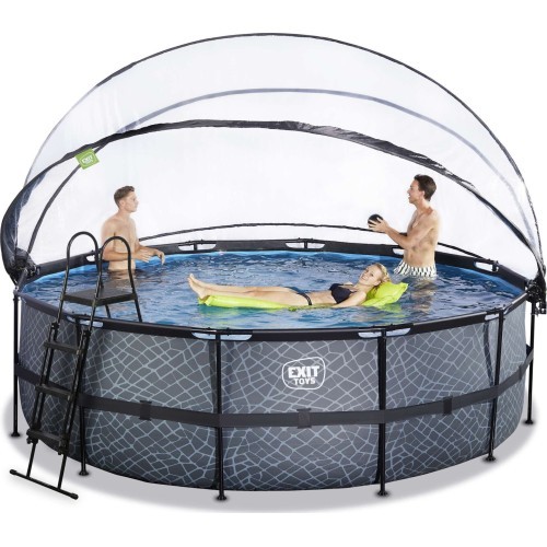 EXIT Stone pool ø450x122cm with dome and sand filter and heat pump - grey