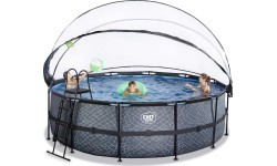 EXIT Stone pool ø450x122cm with dome and sand filter and heat pump - grey