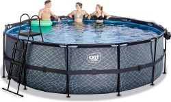 EXIT Stone pool ø450x122cm with dome and sand filter and heat pump - grey
