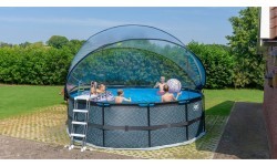 Бассейн EXIT Stone ø450x122 см с куполом, песочным фильтром и тепловым насосом, серый