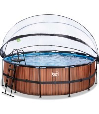 EXIT Wood baseins ø450x122cm ar kupolu, smilšu filtru un siltumsūkni - brūns
