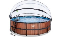 Бассейн EXIT Wood ø450x122см с куполом, песочным фильтром и тепловым насосом - коричневый
