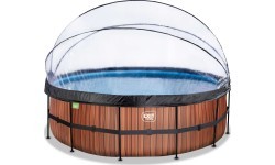 Бассейн EXIT Wood ø450x122см с куполом, песочным фильтром и тепловым насосом - коричневый