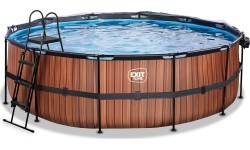 Бассейн EXIT Wood ø450x122см с куполом, песочным фильтром и тепловым насосом - коричневый