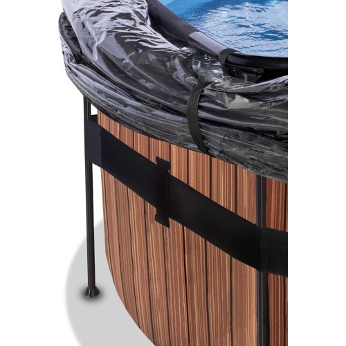EXIT Wood pool ø450x122cm with dome and sand filter and heat pump - brown