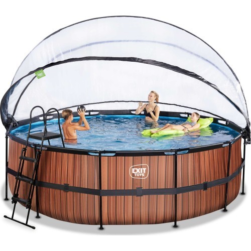 EXIT Wood baseins ø450x122cm ar kupolu, smilšu filtru un siltumsūkni - brūns