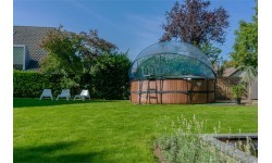 EXIT Wood pool ø450x122cm with dome and sand filter and heat pump - brown