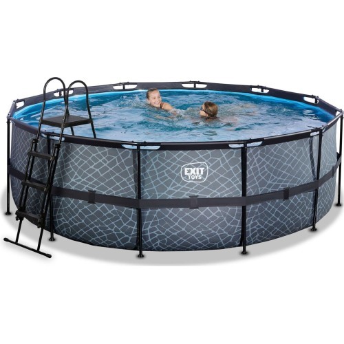 EXIT Stone pool ø427x122cm with filter pump and ladder - grey