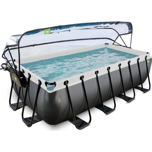 EXIT Black Leather pool 400x200x100cm with sand filter pump and dome - black