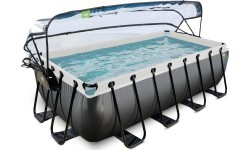 Бассейн EXIT Black Leather 400x200x100 см с песочным фильтр-насосом и куполом, чёрный