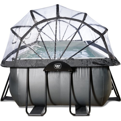 EXIT Black Leather pool 400x200x100cm with sand filter pump and dome - black