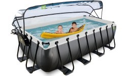 Бассейн EXIT Black Leather 400x200x100 см с песочным фильтр-насосом и куполом, чёрный