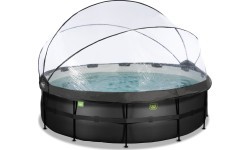 EXIT Black Leather pool ø488x122cm with sand filter pump and dome - black