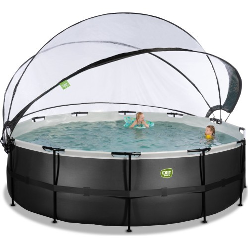 EXIT Black Leather pool ø488x122cm with sand filter pump and dome - black