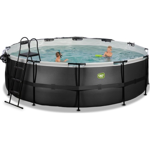 EXIT Black Leather pool ø488x122cm with sand filter pump and dome - black