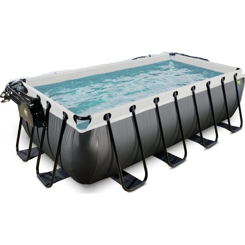 EXIT Black Leather pool 400x200x100cm with sand filter pump and dome and heat pump - black