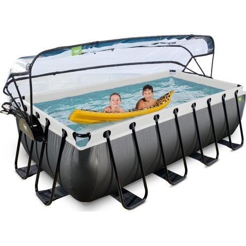 EXIT Black Leather pool 400x200x100cm with sand filter pump and dome and heat pump - black