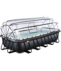 Бассейн EXIT Black Leather 540x250x100 см с песочным фильтр-насосом, куполом и тепловым насосом – чёрный