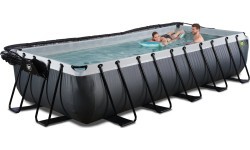 Baseins EXIT Black Leather 540x250x100 cm ar smilšu filtra sūkni, kupolu un siltumsūkni – melns