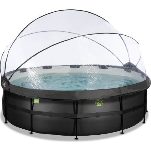 EXIT Black Leather pool ø450x122cm with sand filter pump and dome and heat pump - black
