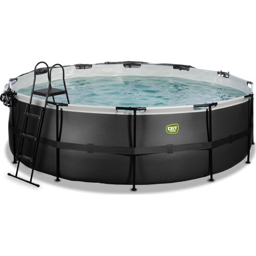 Бассейн EXIT Black Leather ø450x122 см с песочным фильтр-насосом, куполом и тепловым насосом, чёрный
