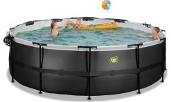 EXIT Black Leather pool ø450x122cm with sand filter pump and dome and heat pump - black