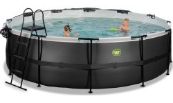 EXIT Black Leather pool ø488x122cm with sand filter pump and dome and heat pump - black